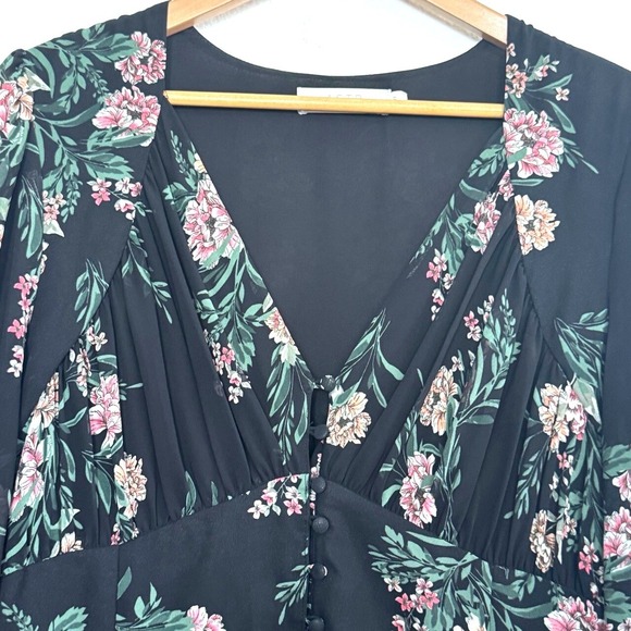 ASTR the Label Floral Maxi Dress Womens XL Pleated Boho Long Sleeve Black Pink - Picture 4 of 15